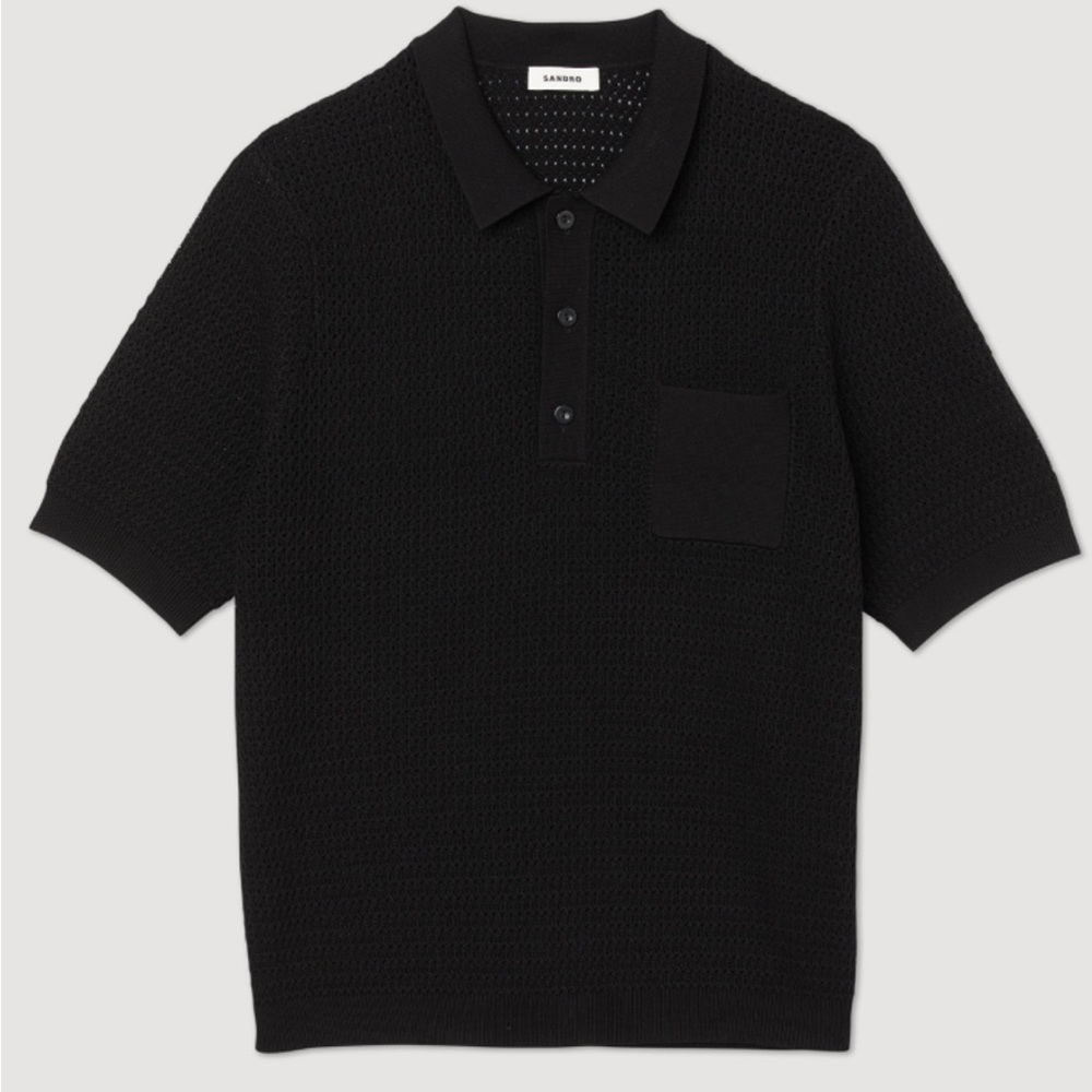 Sandro Black Knit Polo in Medium